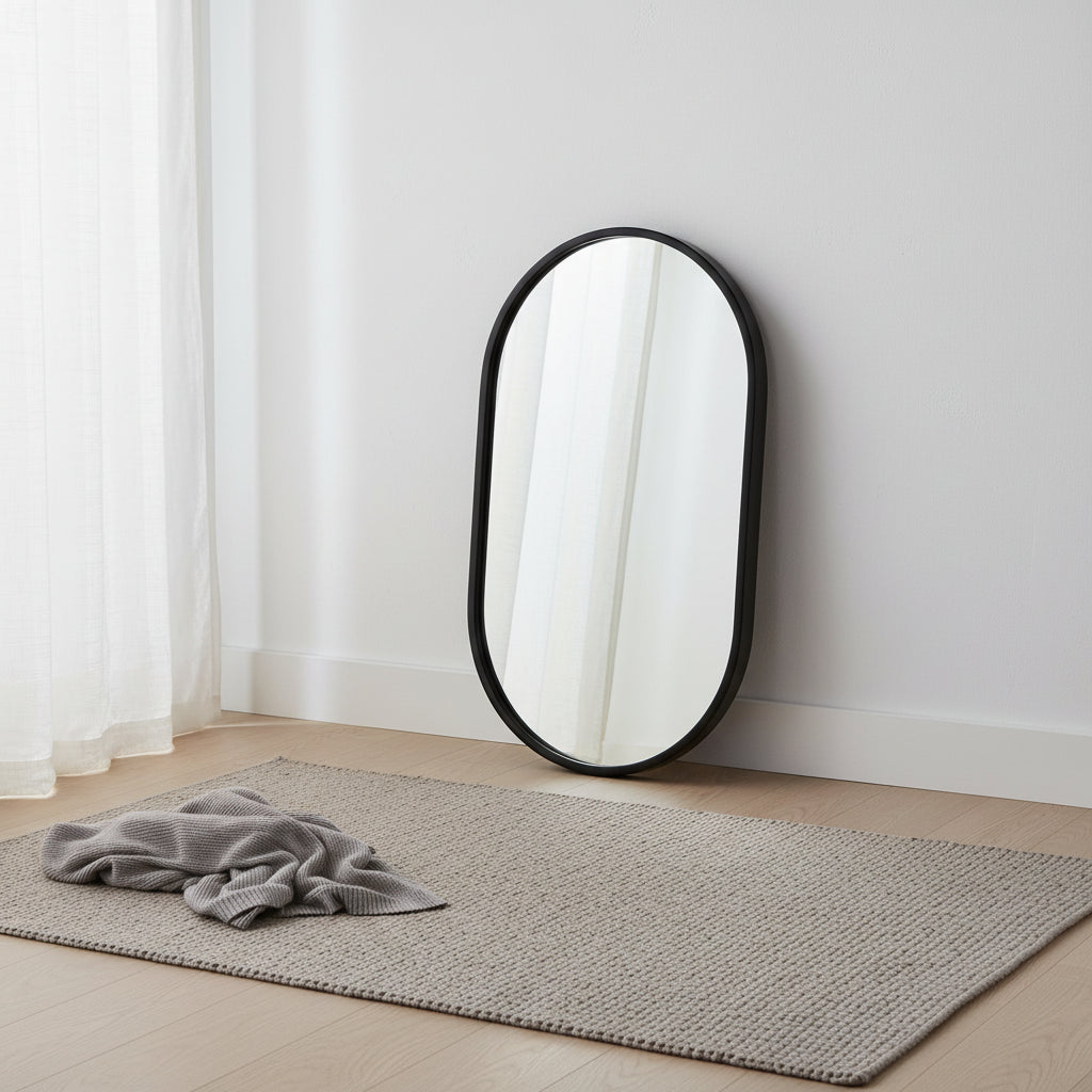 Uttermost Oval Vanity Decorative Wall Mirror Modern Satin Black Iron Frame 20 Wide for Bathroom Bedroom Living Room Entryway