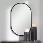 Miroir Mural Décoratif Ovale Coiffeuse Cadre en Fer Noir Satiné Moderne 20 Large pour Salle de Bain Chambre Salon Entrée
