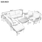 Ensemble de conversation extérieur en rotin 9 pièces, salon de jardin avec table basse et coussin lavable, gris-ModernLuxe