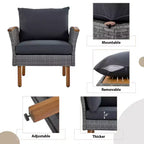 Ensemble de conversation extérieur en rotin 9 pièces, salon de jardin avec table basse et coussin lavable, gris-ModernLuxe