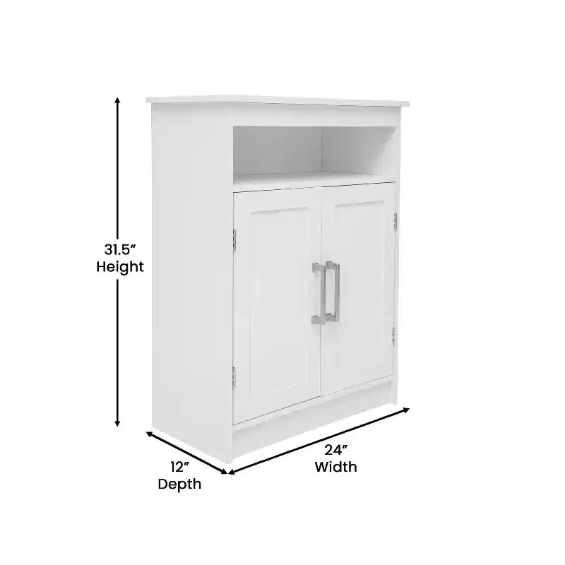 Bathroom Storage Cabinet with Adjustable Cabinet Shelf, Upper Open Shelf, and Magnetic Closure Doors
