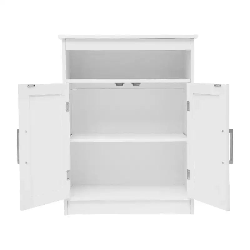 Bathroom Storage Cabinet with Adjustable Cabinet Shelf, Upper Open Shelf, and Magnetic Closure Doors