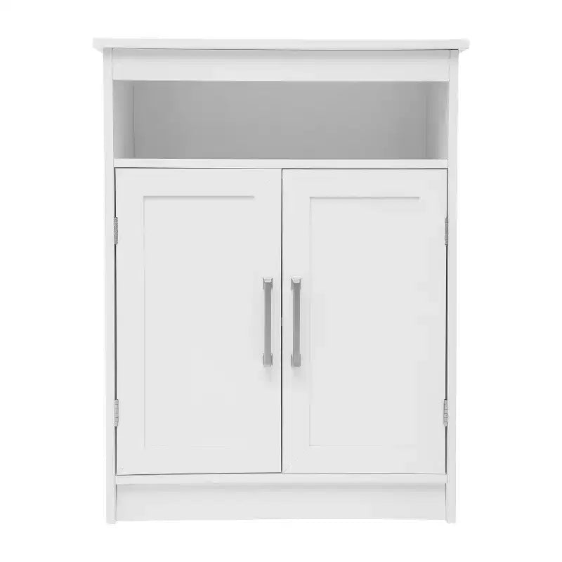 Bathroom Storage Cabinet with Adjustable Cabinet Shelf, Upper Open Shelf, and Magnetic Closure Doors
