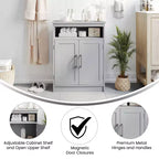 Meuble de rangement de salle de bain avec étagère intérieure réglable, étagère supérieure ouverte et portes à fermeture magnétique