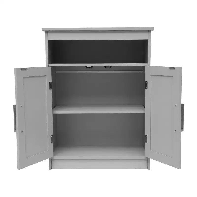 Bathroom Storage Cabinet with Adjustable Cabinet Shelf, Upper Open Shelf, and Magnetic Closure Doors