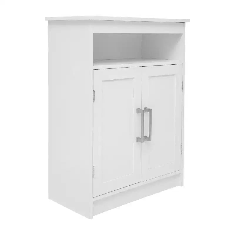Bathroom Storage Cabinet with Adjustable Cabinet Shelf, Upper Open Shelf, and Magnetic Closure Doors