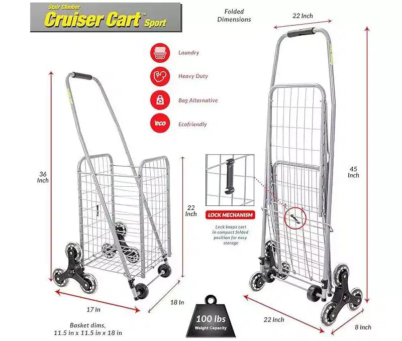 Chariot de courses pliable léger compact avec roues pour escaliers