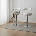 Elama 2 Piece Faux Leather Retro Adjustable Bar Stool in White with Chrome Handles and Base
