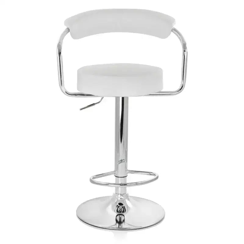 Faux Leather Retro Adjustable Bar Stool in White with Chrome Handles and Base