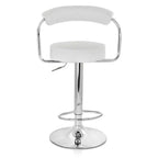 Tabouret de bar rétro en similicuir, réglable en hauteur, blanc, avec poignées et piètement chromés
