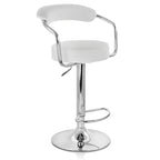Tabouret de bar rétro en similicuir, réglable en hauteur, blanc, avec poignées et piètement chromés