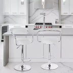 Tabouret de bar rétro en similicuir, réglable en hauteur, blanc, avec poignées et piètement chromés