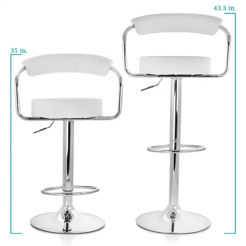 Faux Leather Retro Adjustable Bar Stool in White with Chrome Handles and Base