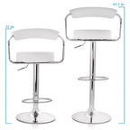 Tabouret de bar rétro en similicuir, réglable en hauteur, blanc, avec poignées et piètement chromés