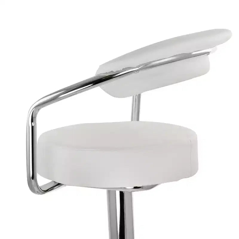 Faux Leather Retro Adjustable Bar Stool in White with Chrome Handles and Base
