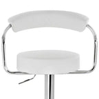 Tabouret de bar rétro en similicuir, réglable en hauteur, blanc, avec poignées et piètement chromés