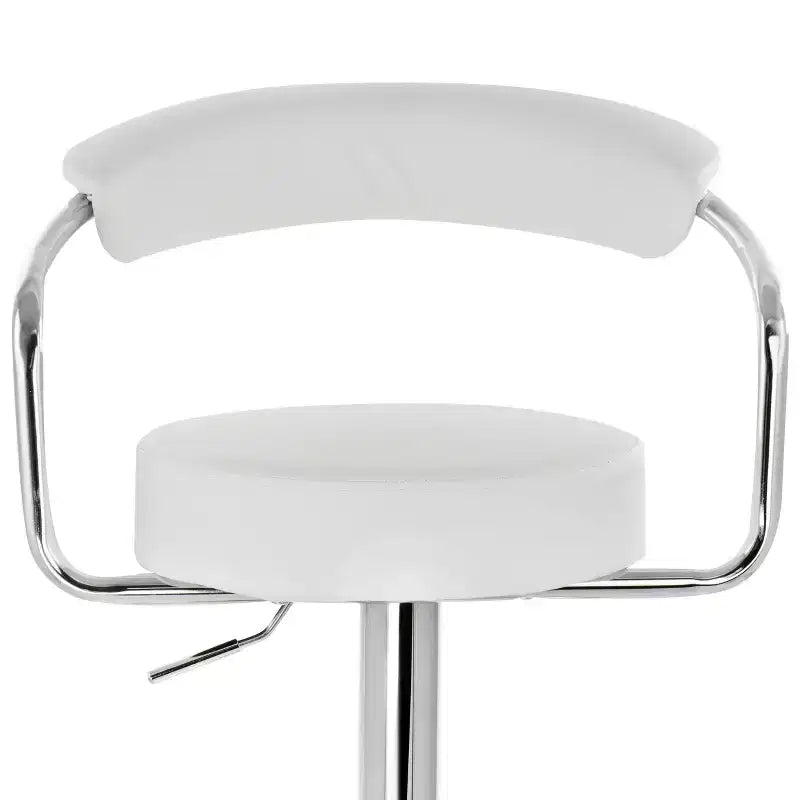 Faux Leather Retro Adjustable Bar Stool in White with Chrome Handles and Base