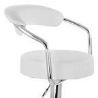 Tabouret de bar rétro en similicuir, réglable en hauteur, blanc, avec poignées et piètement chromés
