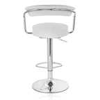 Tabouret de bar rétro en similicuir, réglable en hauteur, blanc, avec poignées et piètement chromés