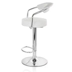 Tabouret de bar rétro en similicuir, réglable en hauteur, blanc, avec poignées et piètement chromés