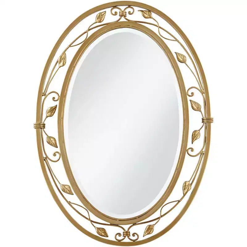 Noble Park Eden Park Oval Vanity Wall Mirror Vintage French Beveled Glass Vine Flower Gold Metal Frame 24 Wide for Bathroom Home