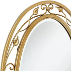 Miroir mural de courtoisie ovale, vintage français, verre biseauté, vigne fleurie, cadre en métal doré, 24 po de large pour salle de bain à domicile