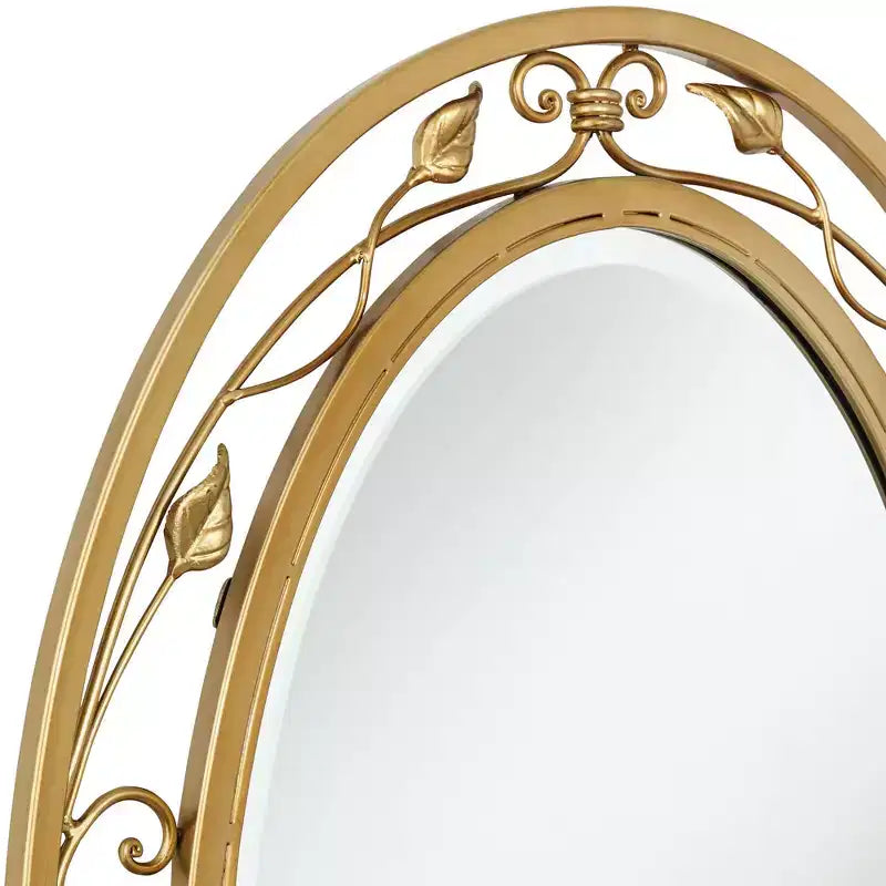 Oval Vanity Wall Mirror Vintage French Beveled Glass Vine Flower Gold Metal Frame 24 Wide for Bathroom Home