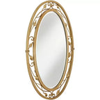 Miroir mural de courtoisie ovale, vintage français, verre biseauté, vigne fleurie, cadre en métal doré, 24 po de large pour salle de bain à domicile