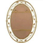 Miroir mural de courtoisie ovale, vintage français, verre biseauté, vigne fleurie, cadre en métal doré, 24 po de large pour salle de bain à domicile