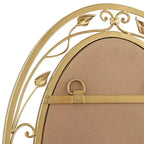 Miroir mural de courtoisie ovale, vintage français, verre biseauté, vigne fleurie, cadre en métal doré, 24 po de large pour salle de bain à domicile