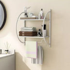 Étagère murale de salle de bain avec porte-serviettes à 2 niveaux et 2 barres de serviettes pour hôtel Blanc/Argent