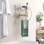 Étagère murale de salle de bain avec porte-serviettes à 2 niveaux et 2 barres de serviettes pour hôtel Blanc/Argent
