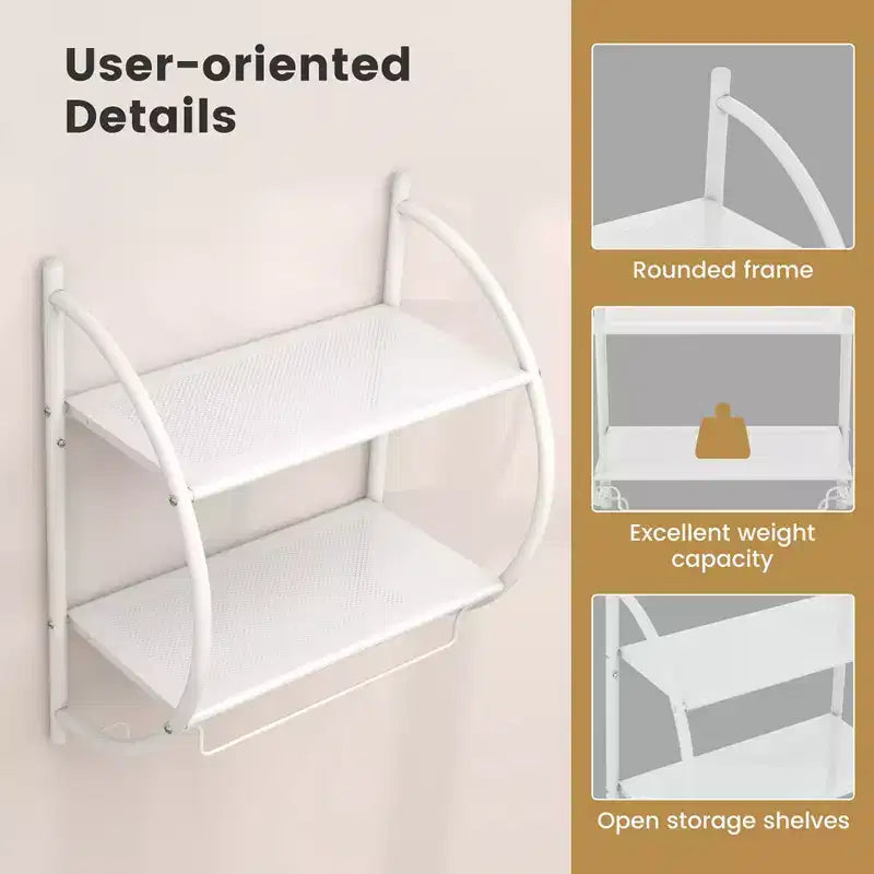Étagère murale de salle de bain avec porte-serviettes à 2 niveaux et 2 barres de serviettes pour hôtel Blanc/Argent