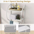 Étagère murale de salle de bain avec porte-serviettes à 2 niveaux et 2 barres de serviettes pour hôtel Blanc/Argent