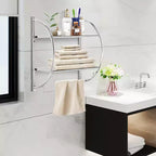 Étagère murale de salle de bain avec porte-serviettes à 2 niveaux et 2 barres de serviettes pour hôtel Blanc/Argent