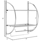 Étagère murale de salle de bain avec porte-serviettes à 2 niveaux et 2 barres de serviettes pour hôtel Blanc/Argent