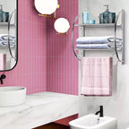 Étagère murale de salle de bain avec porte-serviettes à 2 niveaux et 2 barres de serviettes pour hôtel Blanc/Argent