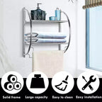 Étagère murale de salle de bain avec porte-serviettes à 2 niveaux et 2 barres de serviettes pour hôtel Blanc/Argent