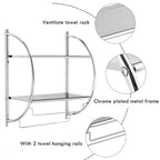 Étagère murale de salle de bain avec porte-serviettes à 2 niveaux et 2 barres de serviettes pour hôtel Blanc/Argent