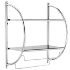 Étagère murale de salle de bain avec porte-serviettes à 2 niveaux et 2 barres de serviettes pour hôtel Blanc/Argent
