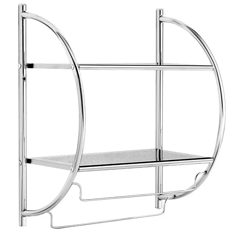 Étagère murale de salle de bain avec porte-serviettes à 2 niveaux et 2 barres de serviettes pour hôtel Blanc/Argent