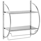Étagère murale de salle de bain avec porte-serviettes à 2 niveaux et 2 barres de serviettes pour hôtel Blanc/Argent