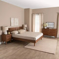 Baxton Studio Rina Mid-Century Modern Walnut Wood Bedroom Set with Synthetic Rattan