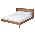 Ensemble de chambre à coucher Baxton Studio Rina en bois de noyer de style moderne du milieu du siècle avec rotin synthétique