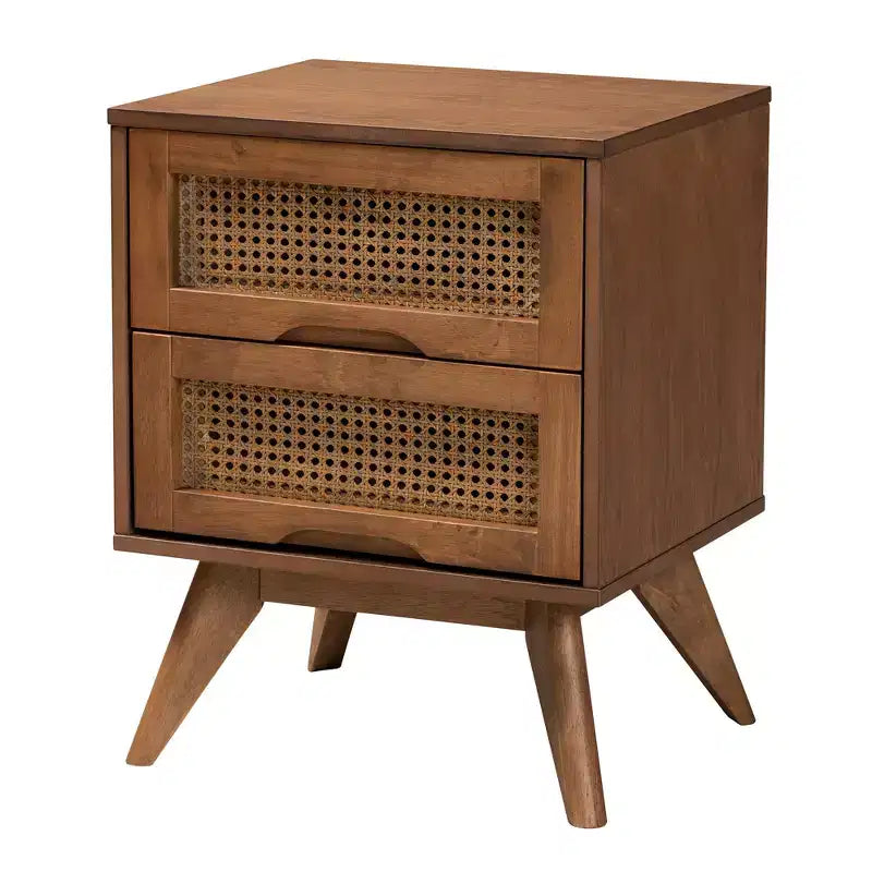 Ensemble de chambre à coucher Baxton Studio Rina en bois de noyer de style moderne du milieu du siècle avec rotin synthétique