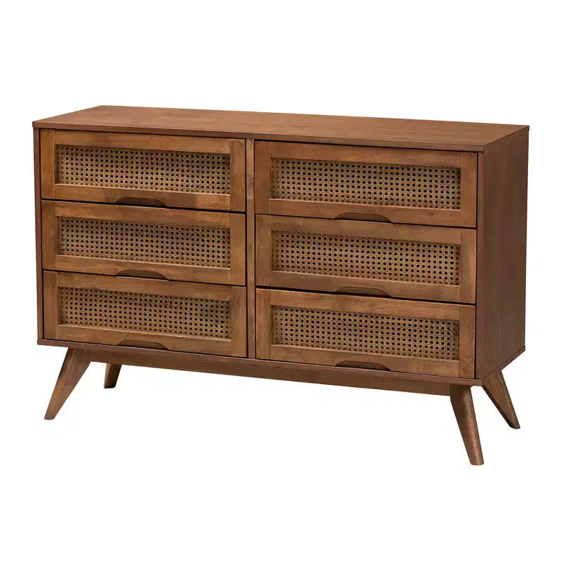 Ensemble de chambre à coucher Baxton Studio Rina en bois de noyer de style moderne du milieu du siècle avec rotin synthétique