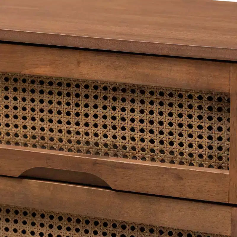 Ensemble de chambre à coucher Baxton Studio Rina en bois de noyer de style moderne du milieu du siècle avec rotin synthétique