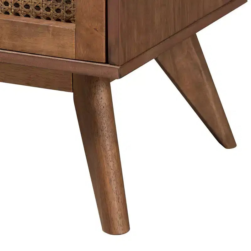 Ensemble de chambre à coucher Baxton Studio Rina en bois de noyer de style moderne du milieu du siècle avec rotin synthétique