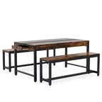 Tribesigns Dining Table Set, Kitchen Breakfast Table with 2 Benches & Sided Drawer for 4-6 People