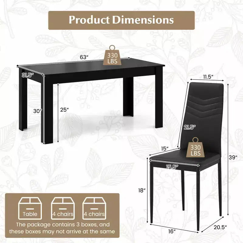 Ensemble de table de cuisine rectangulaire moderne Costway avec 8 chaises de salle à manger en cuir PVC noir
